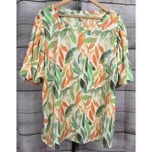 Cato 26/28W Bubble Sleeve Floral Blouse Multicolor Stretch NWOT